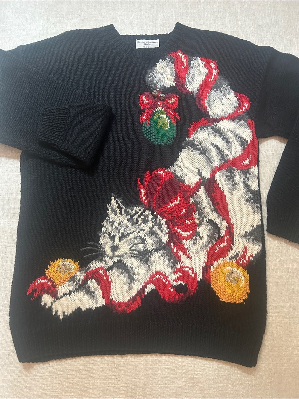 Vintage Marisa Christina Holiday Kitten Sweater Women's Small Christmas Novelty
